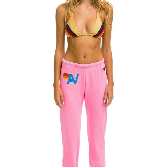 NWT Aviator Nation Logo Womens Sweatpants Neon Pink Sz S - Picture 2 of 4